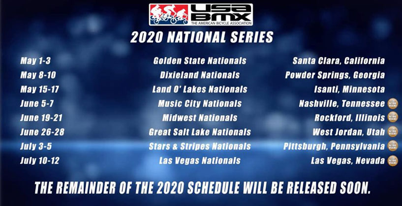 2020 USA BMX National Schedule - May-July